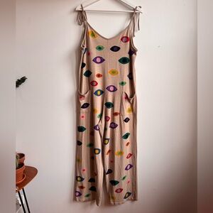 RARE Jungmaven Wild Eyes Sespe Jumpsuit with Colorful Eyeball Block Print